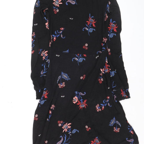 Warehouse Womens Black Floral A-Line Dress Size 6 Long Sleeve