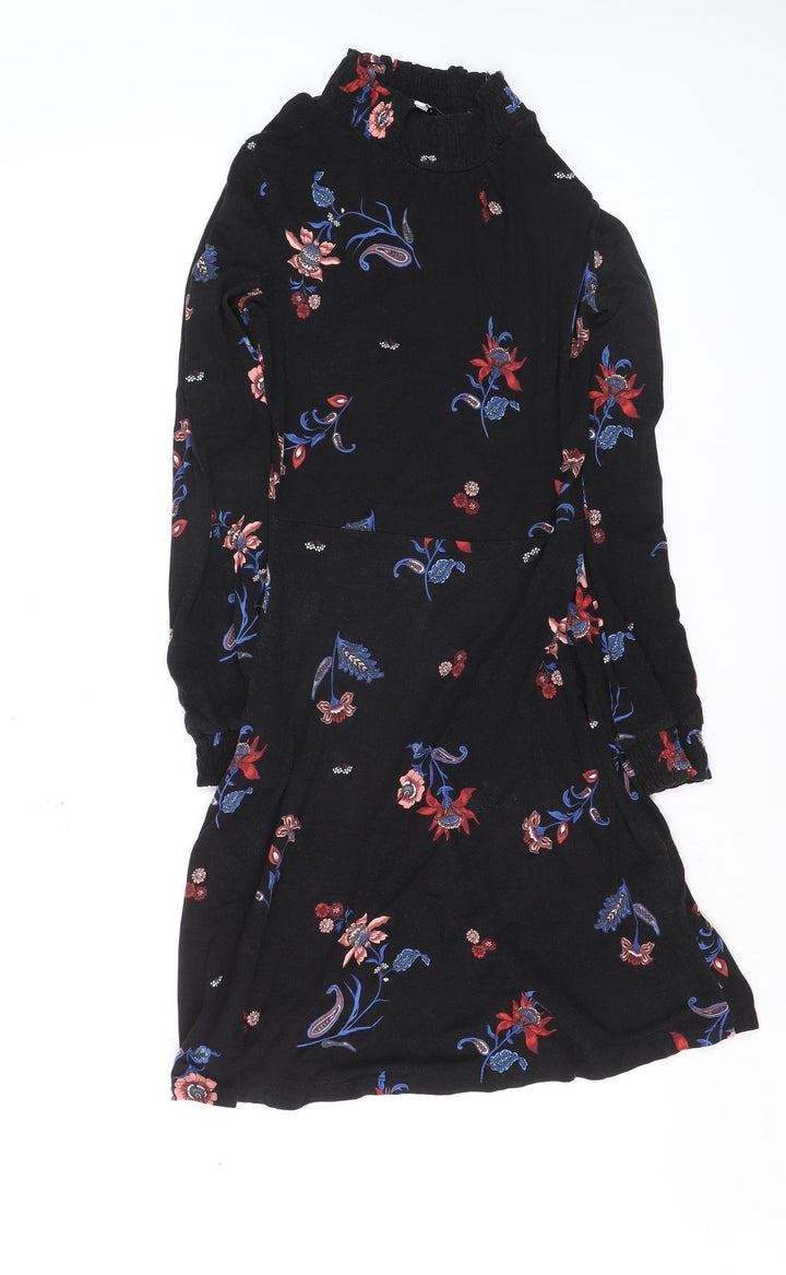 Warehouse Womens Black Floral A-Line Dress Size 6 Long Sleeve