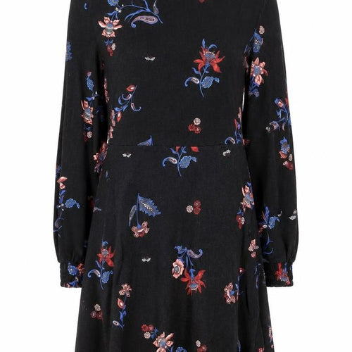 Warehouse Womens Black Floral A-Line Dress Size 6 Long Sleeve
