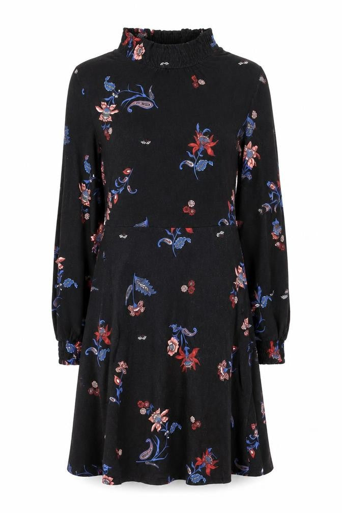 Warehouse Womens Black Floral A-Line Dress Size 6 Long Sleeve
