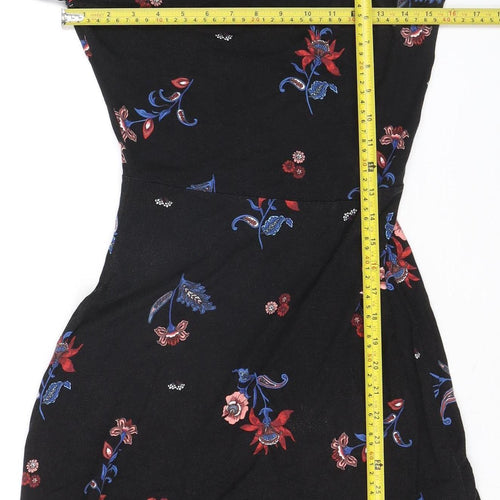 Warehouse Womens Black Floral A-Line Dress Size 6 Long Sleeve