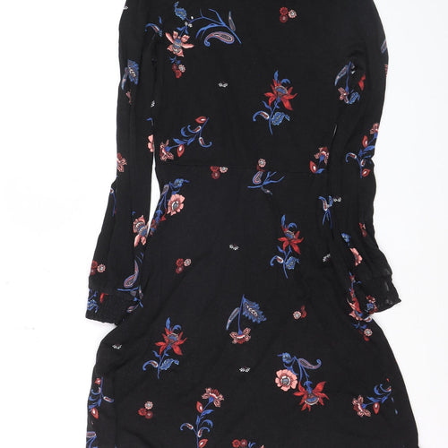 Warehouse Womens Black Floral A-Line Dress Size 6 Long Sleeve