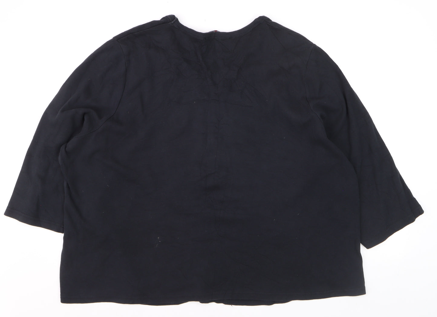 East Coast Women's Black Beaded Floral 3/4 Sleeve V-Neck Cotton T-Shirt Size 18