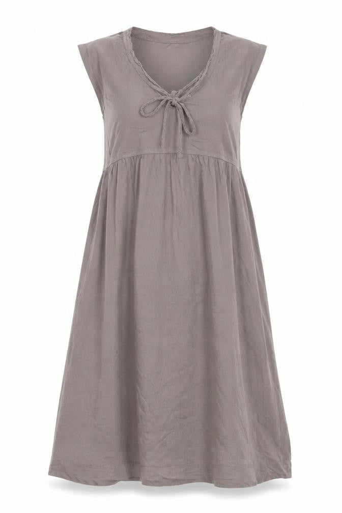 Kem Women’s Grey Cotton Knee Length Empire Waist Dress XS