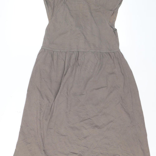 Kem Women’s Grey Cotton Knee Length Empire Waist Dress XS