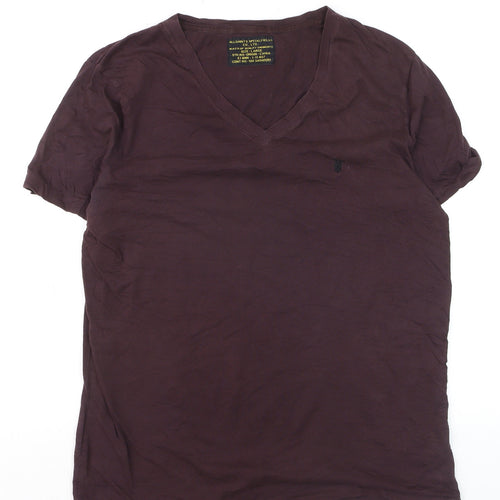 AllSaints Men's Brown V-Neck Slim Fit Cotton T-Shirt Size L
