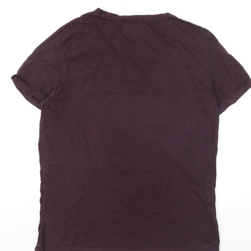 AllSaints Men's Brown V-Neck Slim Fit Cotton T-Shirt Size L