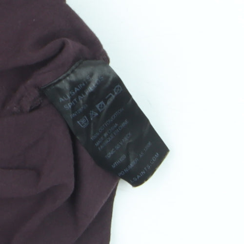AllSaints Men's Brown V-Neck Slim Fit Cotton T-Shirt Size L