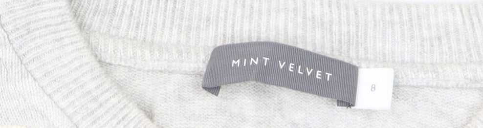Mint Velvet Women's Grey Embroidered Crew Neck Pullover Jumper Size 8