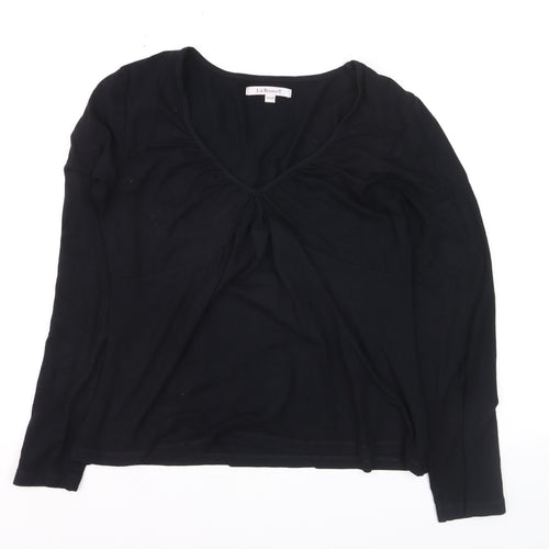 L.K. Bennett Women's Black Jersey V-Neck Long Sleeve Blouse Medium