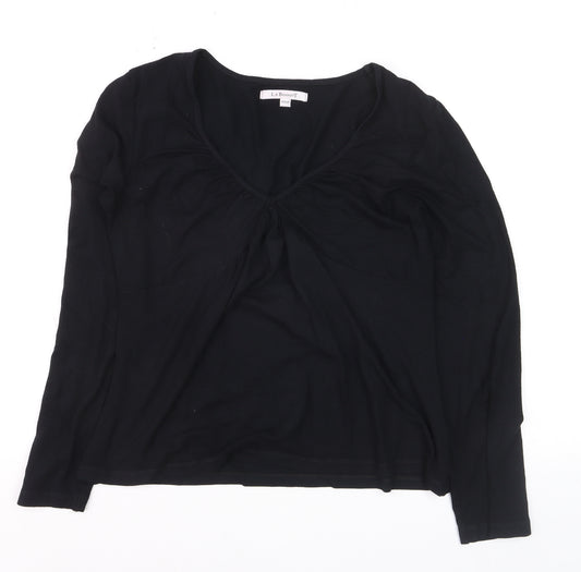 L.K. Bennett Women's Black Jersey V-Neck Long Sleeve Blouse Medium