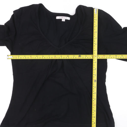 L.K. Bennett Women's Black Jersey V-Neck Long Sleeve Blouse Medium