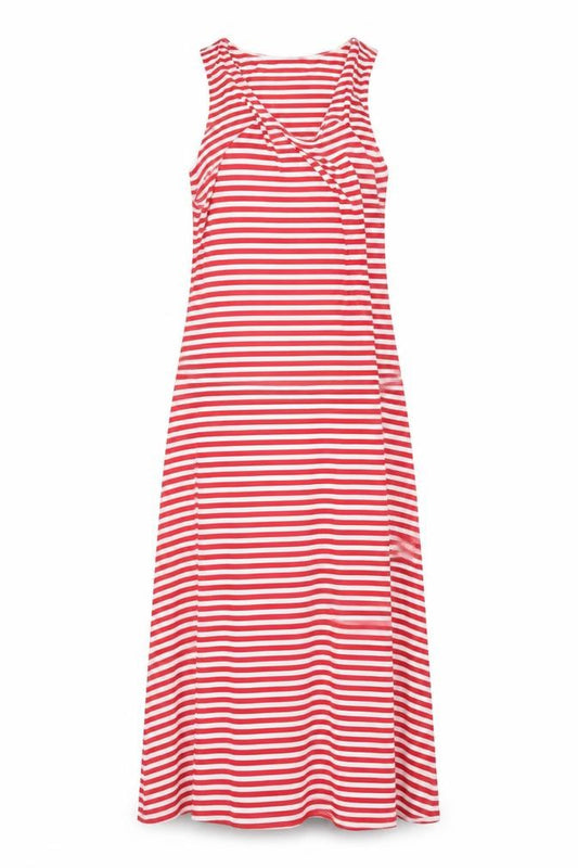 Front view of Baukjen Women Red White Striped Viscose Stretch Tank Dress, size 10