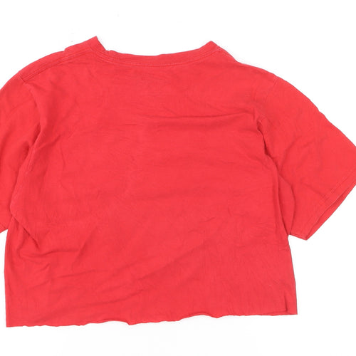 Adidas Womens Red Graphic Cropped T-Shirt Medium Cotton Sports Style