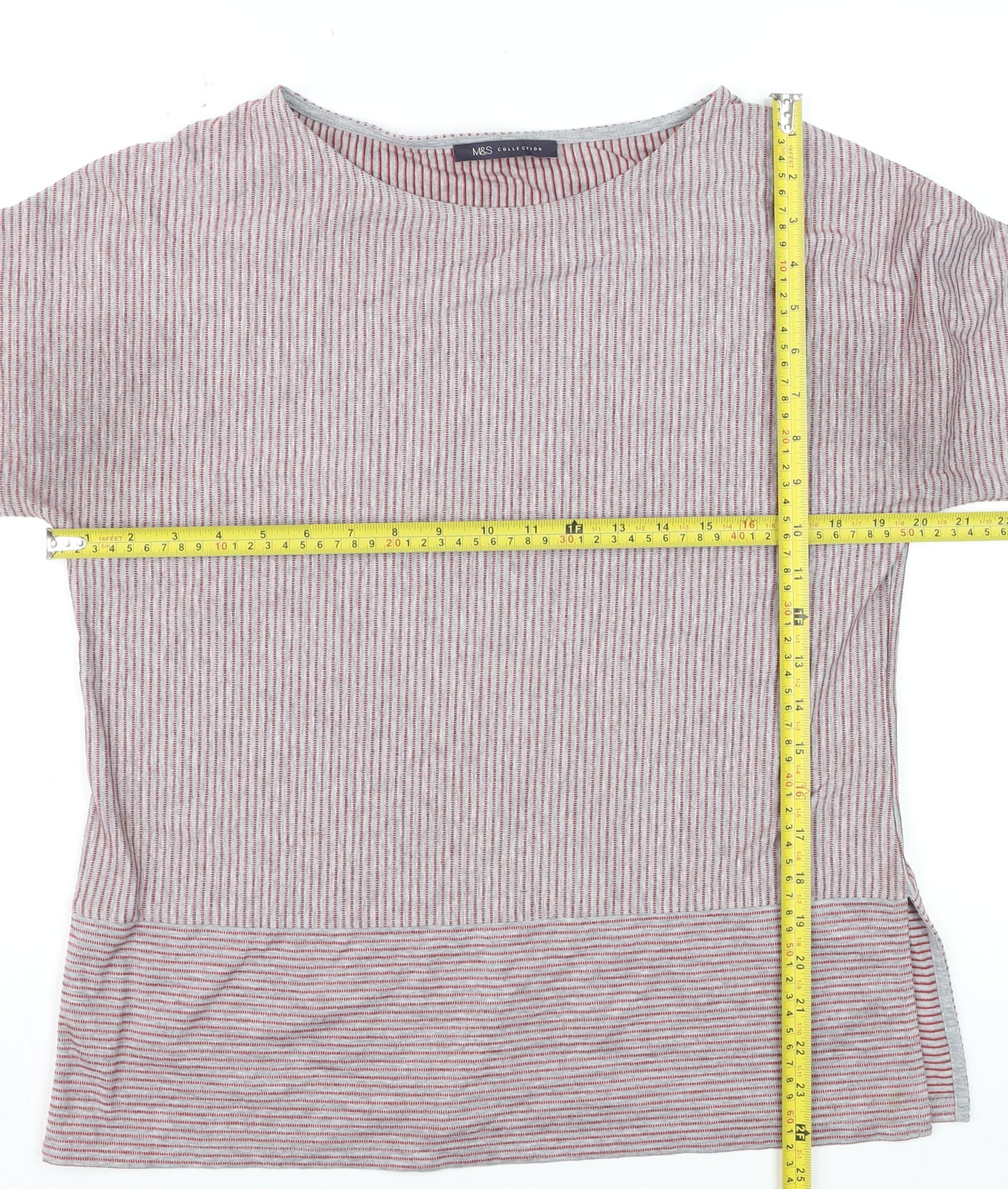 Marks and Spencer Women's Red Mix Striped Jersey 3/4 Sleeve Top Size 12