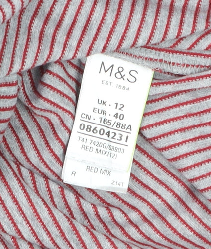 Marks and Spencer Women's Red Mix Striped Jersey 3/4 Sleeve Top Size 12