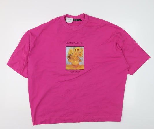 ASOS DESIGN Women Pink Vincent Van Gogh Art Print T-Shirt L Relaxed