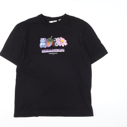 Collusion Women's Black Graphic Relaxed Fit Cotton T-Shirt Size M