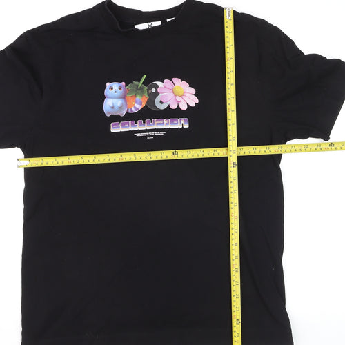 Collusion Women's Black Graphic Relaxed Fit Cotton T-Shirt Size M