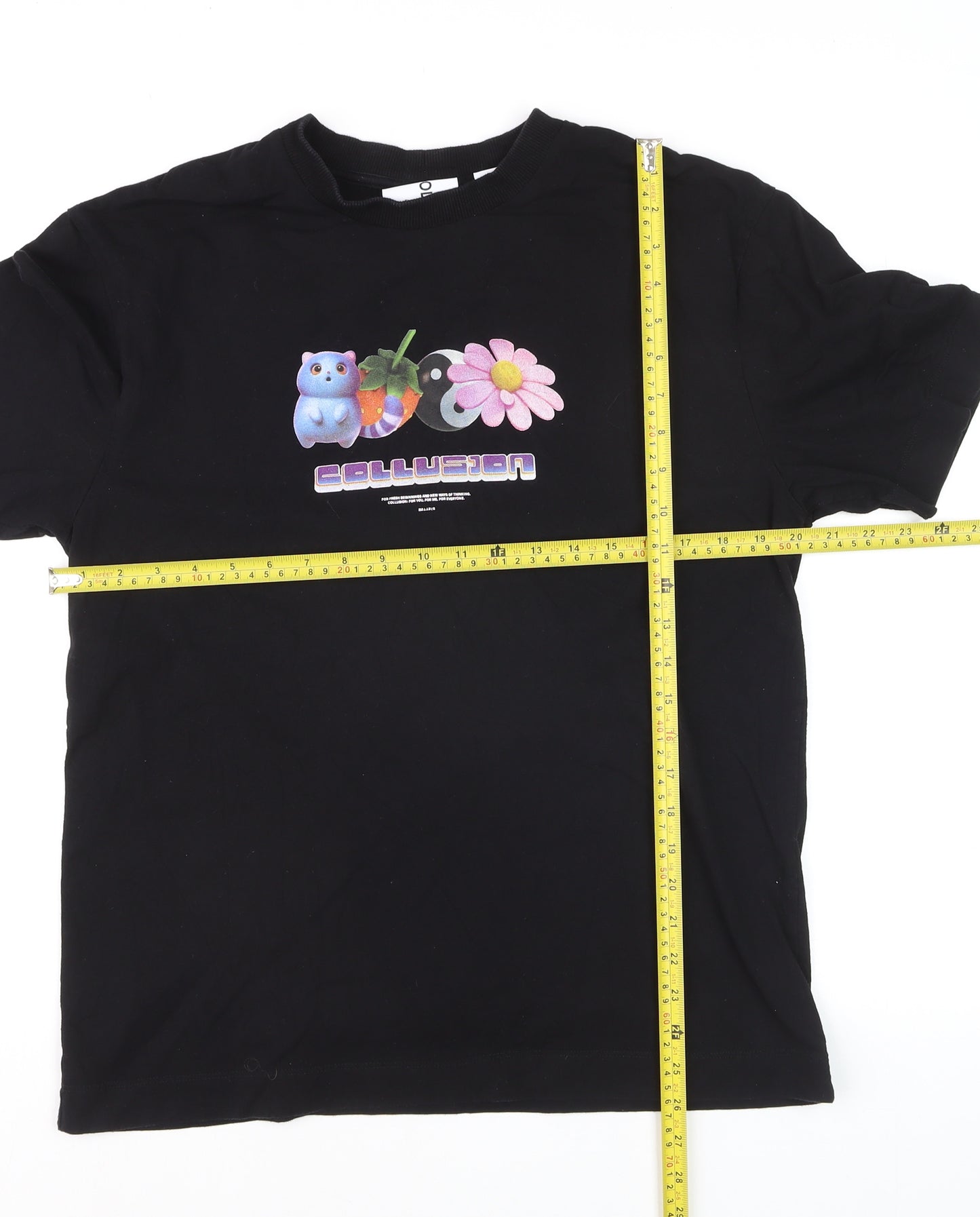 Collusion Women's Black Graphic Relaxed Fit Cotton T-Shirt Size M