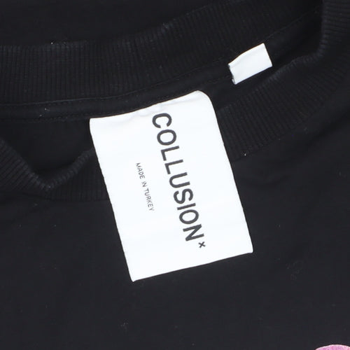 Collusion Women's Black Graphic Relaxed Fit Cotton T-Shirt Size M