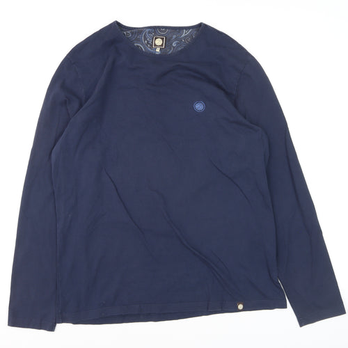 Pretty Green Mens Blue Long Sleeve Cotton Crew Neck Top XL