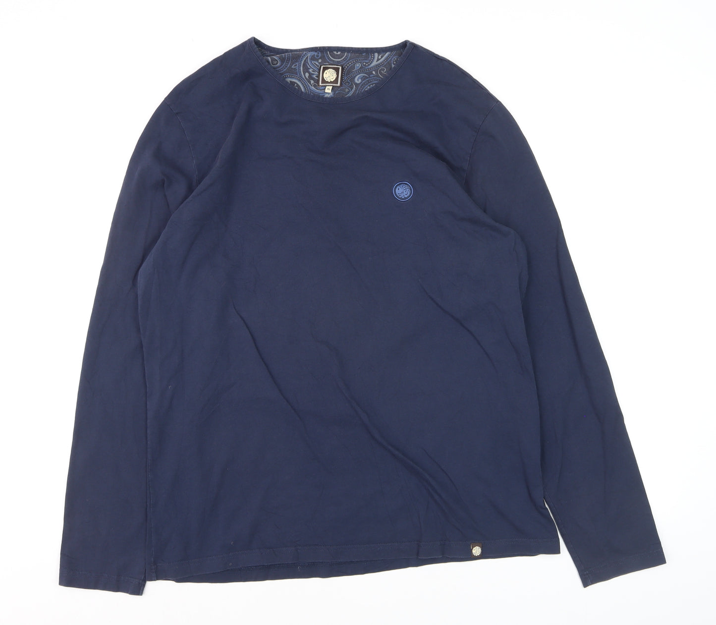 Pretty Green Mens Blue Long Sleeve Cotton Crew Neck Top XL