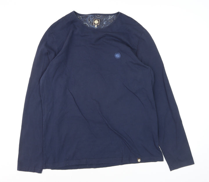 Pretty Green Mens Blue Long Sleeve Cotton Crew Neck Top XL