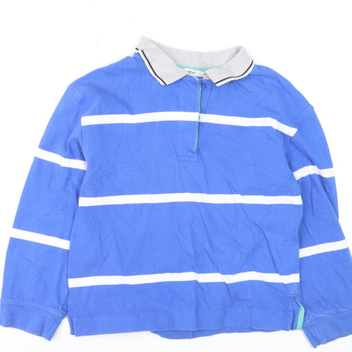 Next Men's Blue Striped Long Sleeve Polo Shirt Size S Cotton
