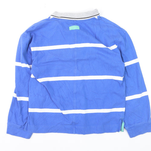Next Men's Blue Striped Long Sleeve Polo Shirt Size S Cotton
