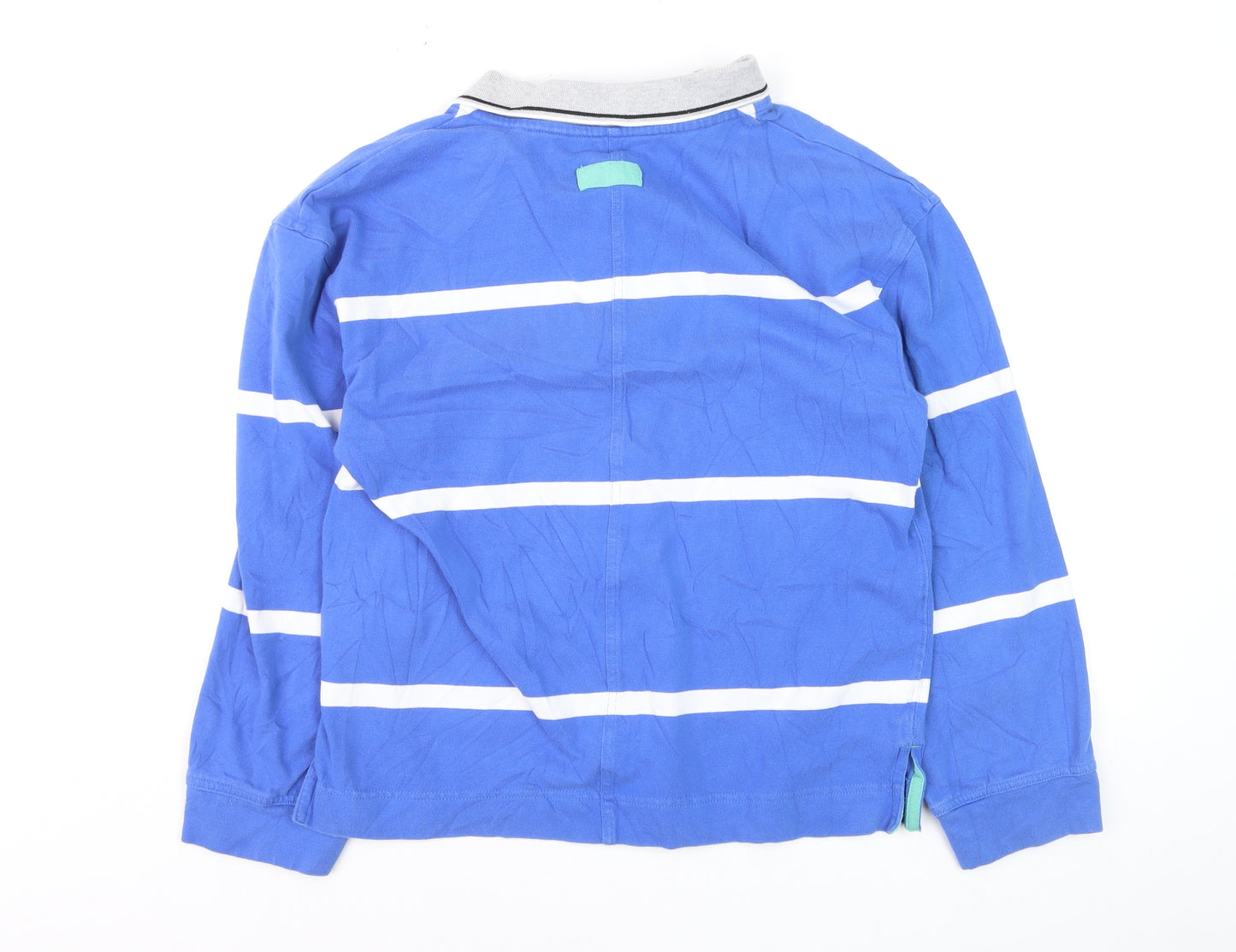Next Men's Blue Striped Long Sleeve Polo Shirt Size S Cotton