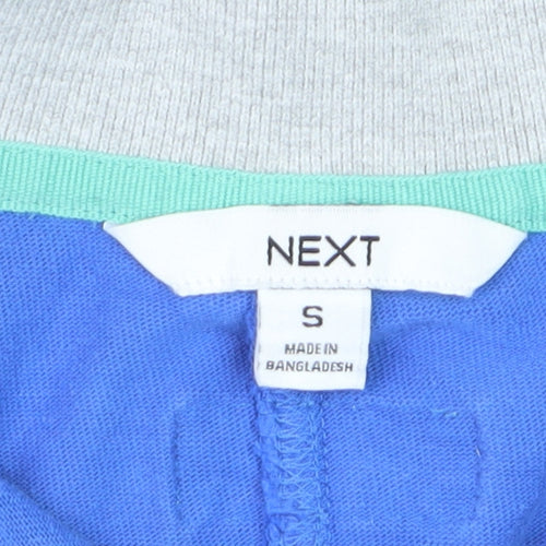 Next Men's Blue Striped Long Sleeve Polo Shirt Size S Cotton