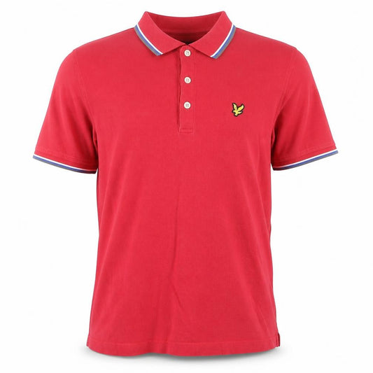 Front view of Lyle & Scott Men's Red Cotton Polo Shirt, size L, Short Sleeve
