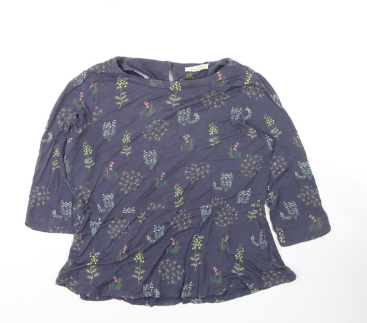 White Stuff Women's Blue Floral Cotton 3/4 Sleeve Tunic Blouse UK 14