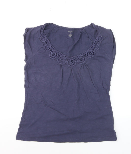 Banana Republic Women's Blue Crochet Neck Cotton T-Shirt Size M