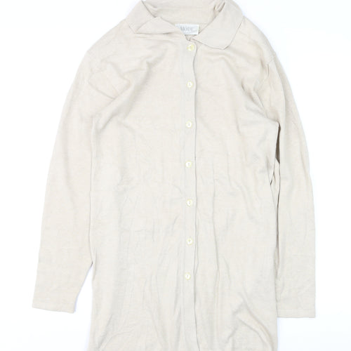 MODE Women’s Beige Collared Cotton Long Sleeve Cardigan Size 10