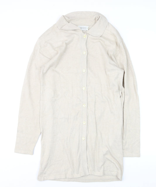MODE Women’s Beige Collared Cotton Long Sleeve Cardigan Size 10