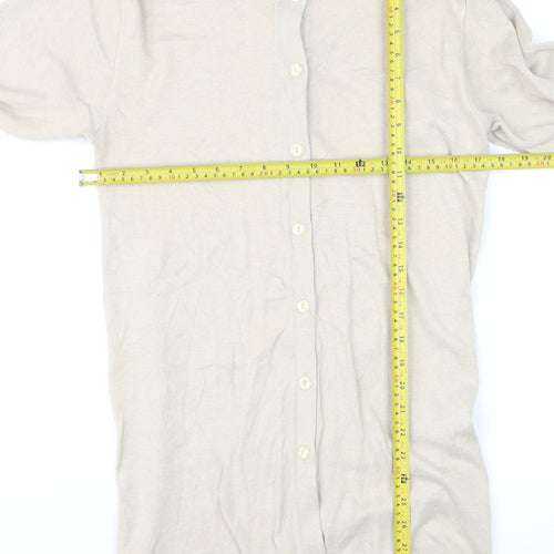 MODE Women’s Beige Collared Cotton Long Sleeve Cardigan Size 10