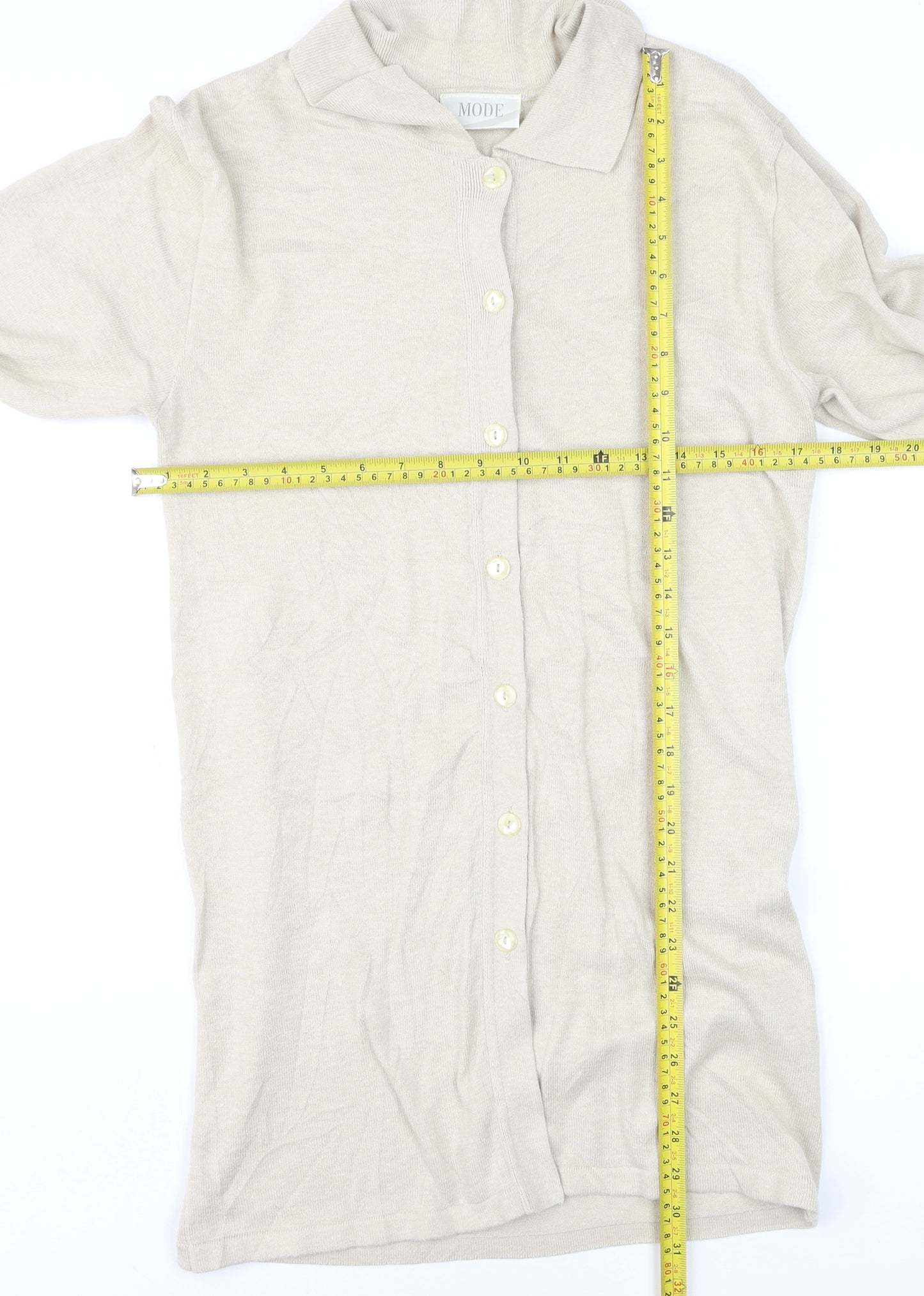 MODE Women’s Beige Collared Cotton Long Sleeve Cardigan Size 10