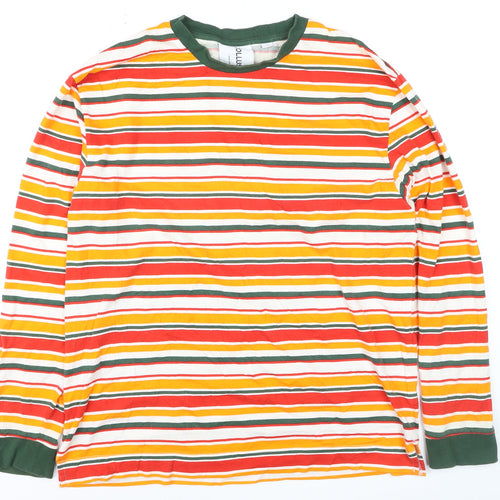 Collusion Men's Multicoloured Striped Long Sleeve Cotton Top Size S