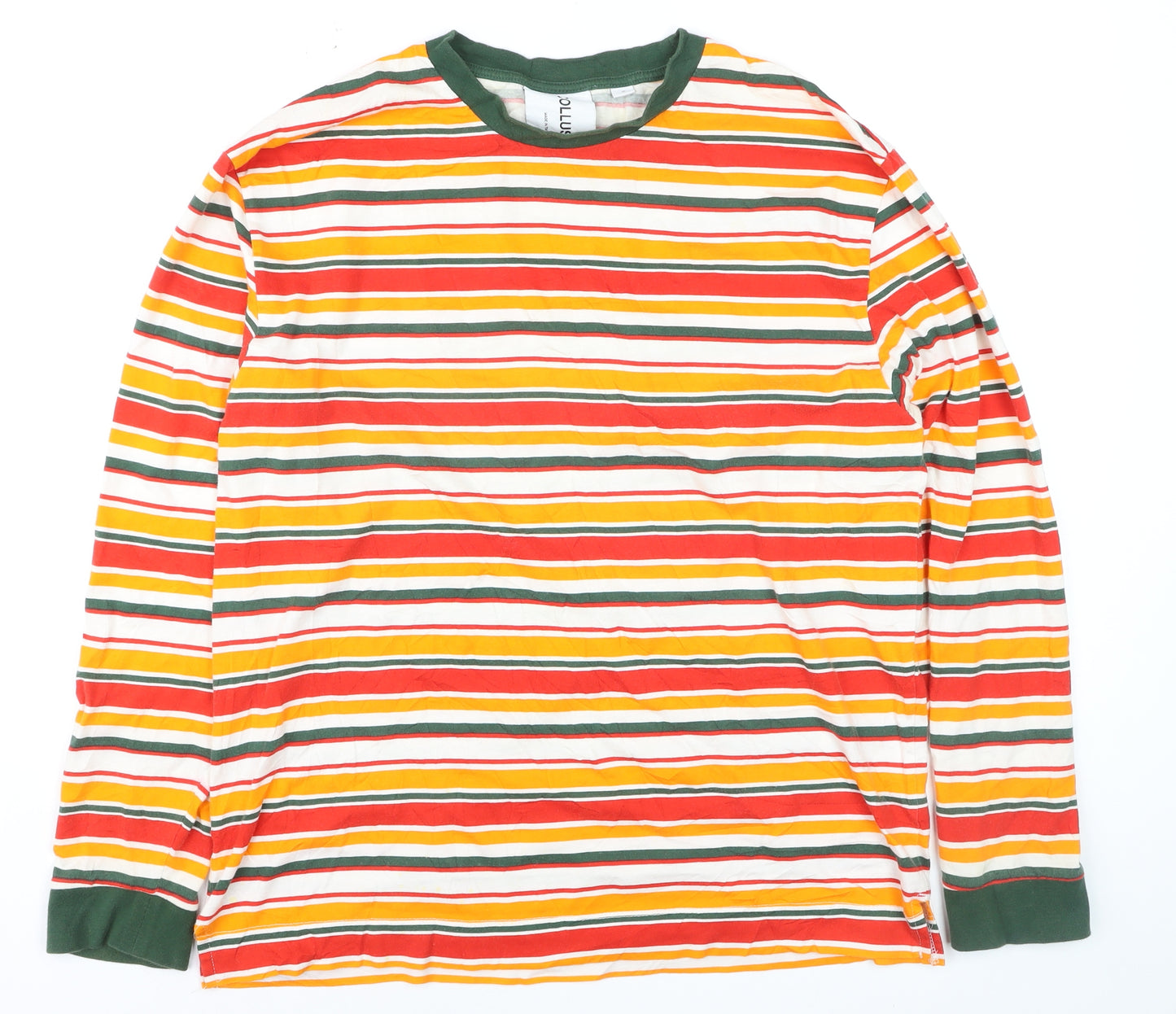 Collusion Men's Multicoloured Striped Long Sleeve Cotton Top Size S