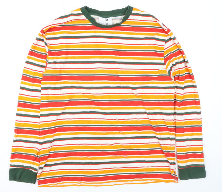 Collusion Men's Multicoloured Striped Long Sleeve Cotton Top Size S