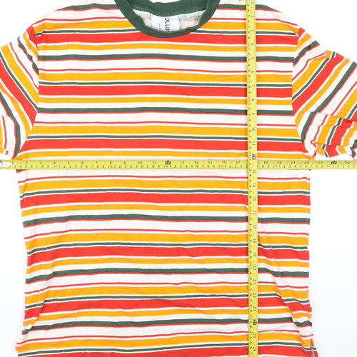 Collusion Men's Multicoloured Striped Long Sleeve Cotton Top Size S