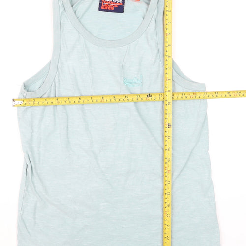 Superdry Men's Blue Tank Top M Lightweight Cotton Blend Gym Vest