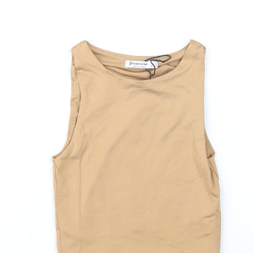 Stradivarius Women Beige Basic Sleeveless Tank Top S