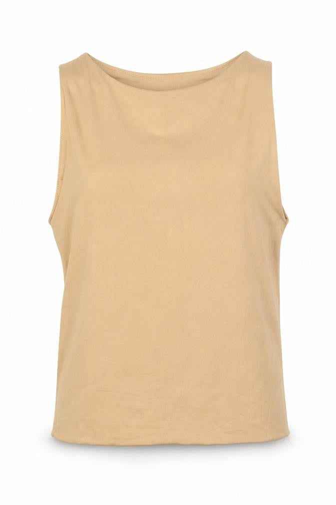 Front view of Stradivarius Women Beige Basic Sleeveless Tank Top S