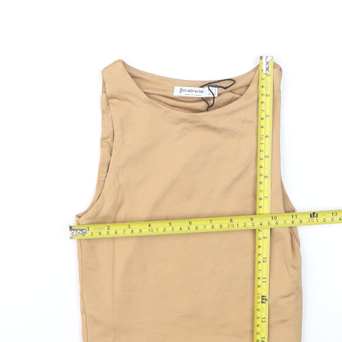 Stradivarius Women Beige Basic Sleeveless Tank Top S