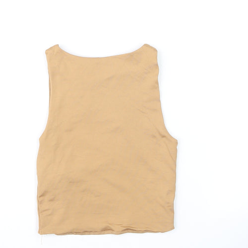 Stradivarius Women Beige Basic Sleeveless Tank Top S