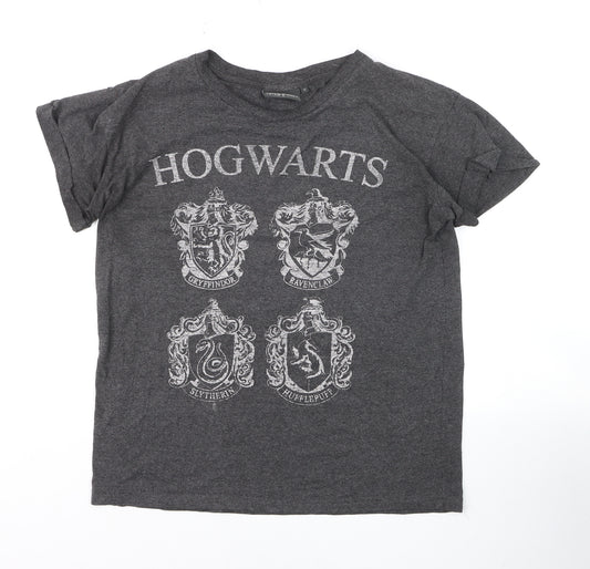 Harry Potter Girls Grey Hogwarts Crest Graphic T-Shirt Size 10
