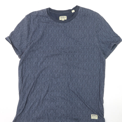 Jack Wills Men's Blue Floral Crew Neck Cotton T-Shirt Size L